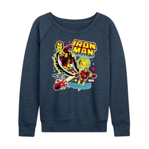 Women's - Marvel - Iron Man Sticker Style Lightweight French Terry Wide Neck Long Sleeve Shirt - 1 of 4