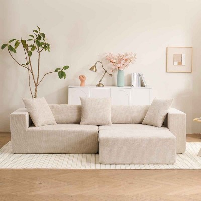 Modular L-Shaped Cloud Sofa, Deep Seat Sofa with Lounge amd Ottoman, Spring Sofa with Soft Cushion and Corduroy Cover-Baofuwish