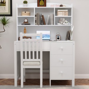 Wood Desk and Upholstered Chair Set with Drawers for Bedroom Study – 40"L Space-Saving –Cuddlewood - 1 of 4