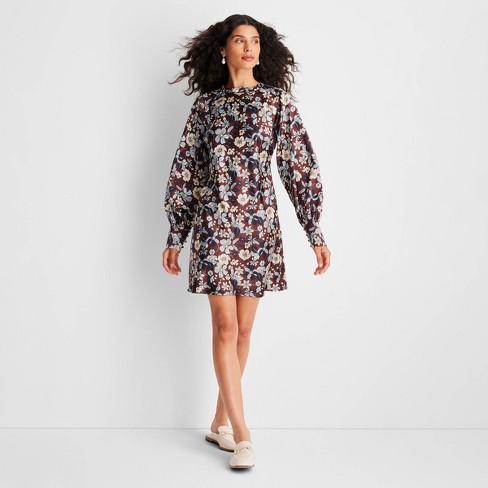 Women's Long Sleeve Satin Mini Dress - Future Collective™ With Reese  Blutstein Berry Floral 6 : Target