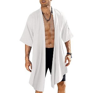 COOFANDY Men's Ruffle Shawl Collar Lightweight Cardigan Long Kimono Jackets Open Front Drape Cape Coat - 1 of 4