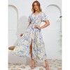 Women's V-neck Ruffle Shortsleeve Waist Tie Floral Print Dress Maxi Dress - 2 of 4