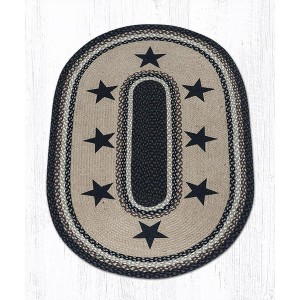 Earth Rugs Black Stars Oval Patch Rug 3'x5' – Hand-Braided Jute Rug with Primitive Americana Star Design in Rustic Earth Tones - 1 of 3