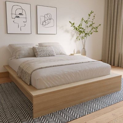 Natural Blonde Oak Queen Platform Bed with Engineered Wood Frame