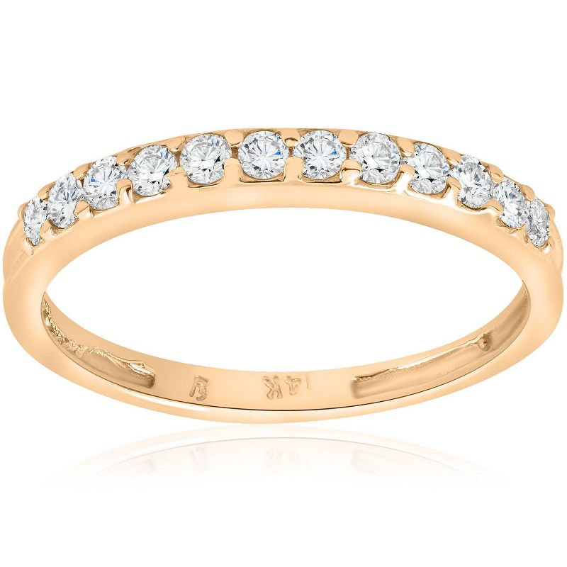 Pompeii3 1/2ct Diamond Wedding Ring 14K Yellow Gold Womens Stackable Band Jewelry Round, 1 of 6
