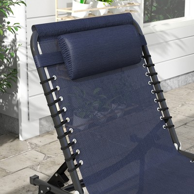 TiramisuBest 2-Piece Folding Chaise Lounge Set w/ Reclining Backrest, Pillow & Breathable Mesh Seat for Pool/Patio/Beach (Dark Blue)