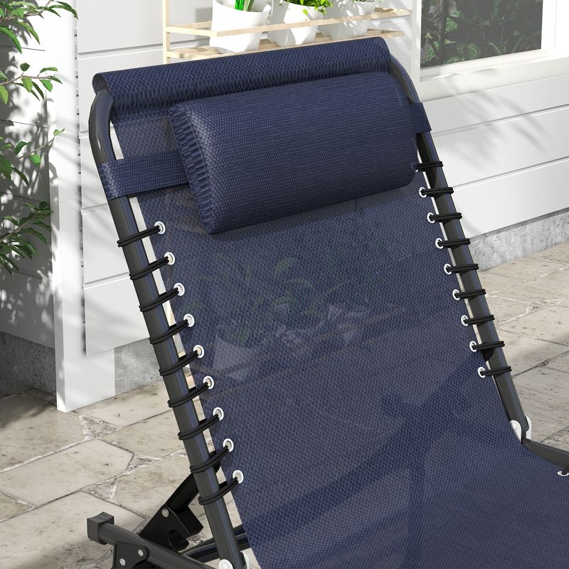 Folding Chaise Lounge Pool Chair with 4-Position Reclining Back, Pillow, Breathable Mesh & Bungee Seat, 6 of 12