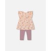 Deux par Deux Girl Printed Muslin Tunic and Organic Cotton Legging Set Peach with Pears and Purple - 2 of 4