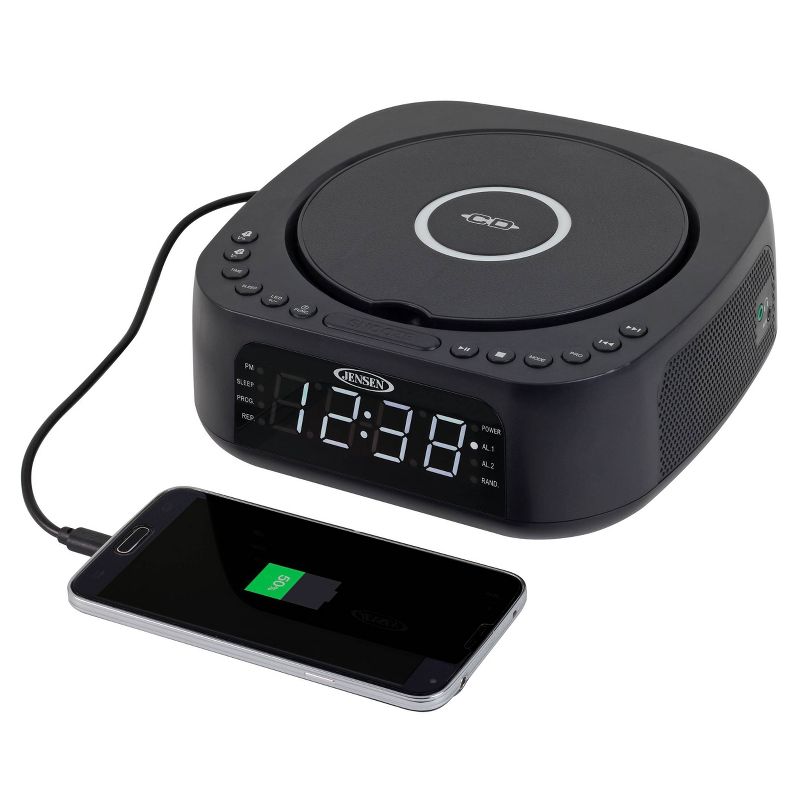 JENSEN Stereo Dual Alarm Clock with Top Loading CD/MP3 CD Player - Black, 3 of 7