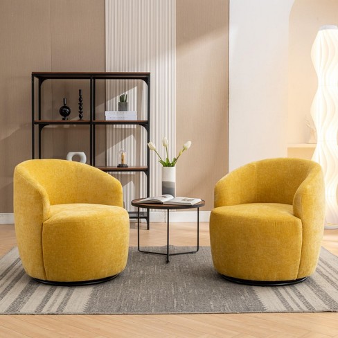 Yellow Chenille Swivel Accent Armchair Barrel Chair,25''wide Small ...