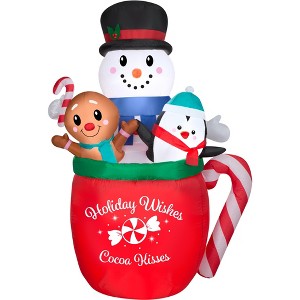 Gemmy Christmas Airblown Inflatable Snowman/Gingerbread/Penguin Mug Scene, 6.5 ft Tall, Red - 1 of 2