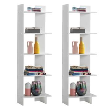 Tangkula Set of 2 5-Tier Modern Bookcase Standing Storage Shelf Room Divider Display Rack