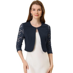 INSPIRE CHIC Women's Work Floral 3/4 Lace Trim Sleeves Open Front Bolero Shrug - 1 of 4