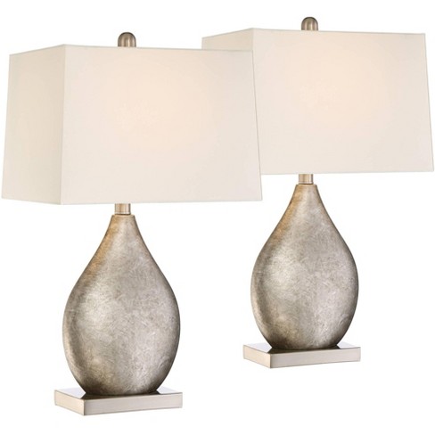 Set of 2, luxe silver tear drop black shade shops lamps