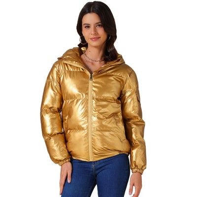 INSPIRE CHIC Women's Casual Shiny Pockets Hooded Winter Puffer Jackets