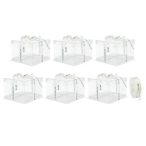 Unique Bargains 6 Pcs Birthday Parties Wedding Clear Tall Cake Box with Ribbon 1 Pc - 1 of 4