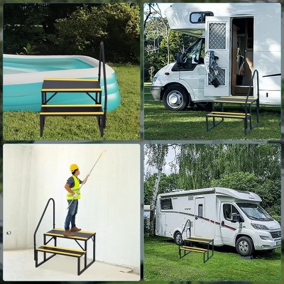 2 Step RV Stairs with Handrail, Portable Stairs Steps for RV, Mobile Home Stairs Travel Trailers, Camper,Ground-Pool for Indoor & Outdoor