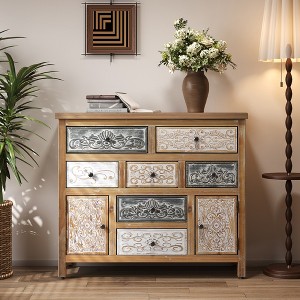 39.37" Wood Vintage Rustic 7-Drawer 2-Cabinet Accent Chest with Ample Storage, Sturdy Construction, and Multi-Room Functionality - 1 of 4