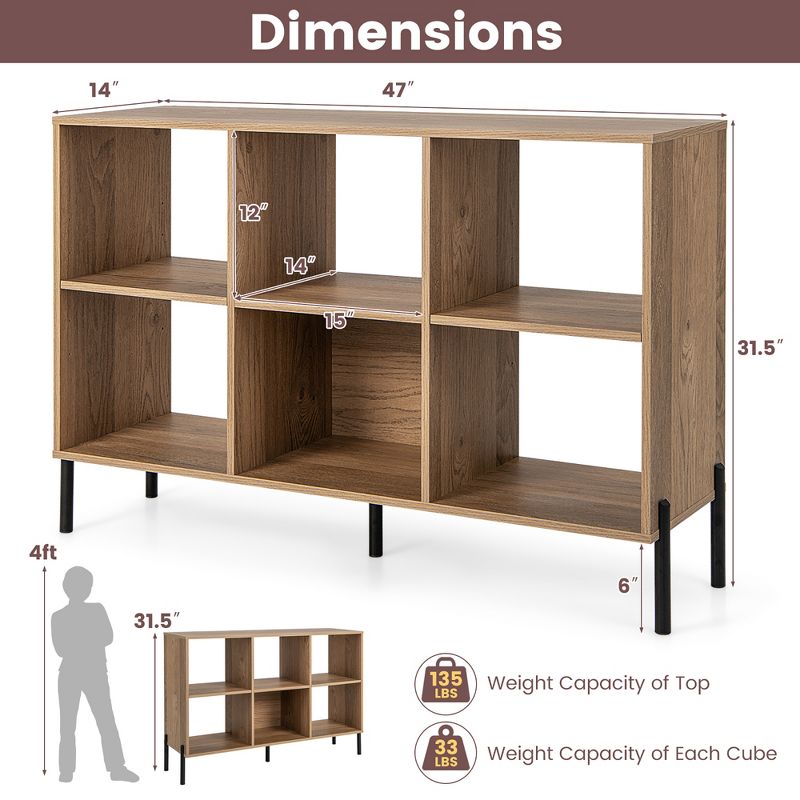 Costway 6 Cube Storage Shelf Organizer Bookcase Square Cubby Cabinet Bedroom Natural, 3 of 11