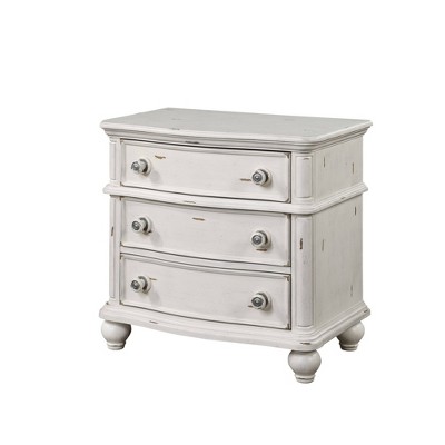 Jaqueline Antique White 3-Drawer Wooden Nightstand