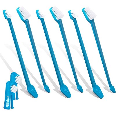 BOSHEL Dog Toothbrush Set - 8 Pack - 6 Long Handled Double-Sided Toothbrushes and 2 Finger Toothbrushes Has Soft Nylon Bristle