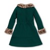 Hope & Henry Girls' Long Sleeve Ponte Skater Dress with Faux Fur Trim, Deep Green Long Sleeve, 12-18 Months - 3 of 4