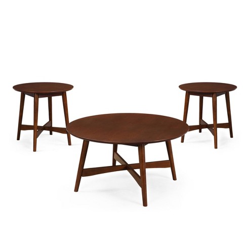 Behrens Mid-Century Modern Wood Coffee Table and 2 End Tables Walnut -  Christopher Knight Home