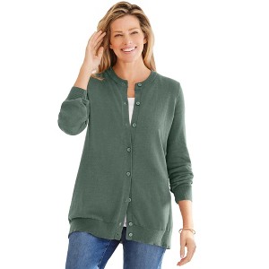 Woman Within Plus Size Perfect Long-Sleeve Cardigan - 1 of 4