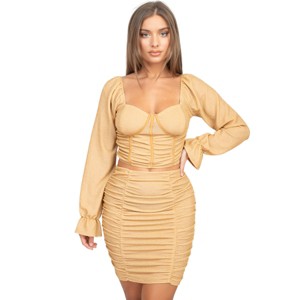 Slickblue Women's Faux Leather Bustier Top & Mini Skirt Set with D-Ring Detail, Color & Size Options - 1 of 4