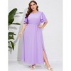 Plus Size Women's Tiered Ruffle Sleeve Maxi Dress with High Slit Elegant Long Flowy Party Dress - 2 of 4