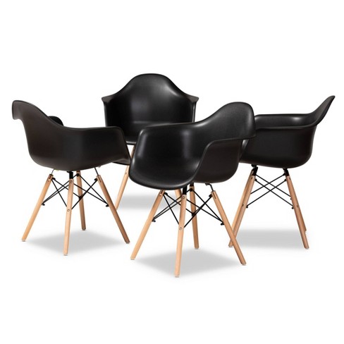 4pc Galen Plastic And Wood Dining Chair Set Black/oak Brown - Baxton ...