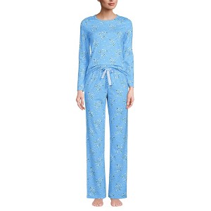 Lands' End Women's Knit Pajama Set Long Sleeve T-Shirt and Pants - 1 of 3