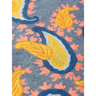 Havana Embroidered Multicolor Cotton Wool Throw Pillow 20"x20"