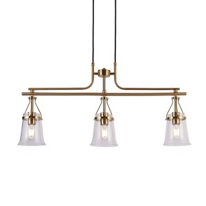 LNC Auisre 3-Lights 33" Modern Linear Kitchen Island Pendant Lightss, Polisehd Gold with 3 Seeded Glass Shades - 1 of 4
