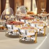 Warmounts 5QT Gold Accent Round Chafing Dish Buffet Set Food Warmer with Glass Lids & Holders - 2 of 4