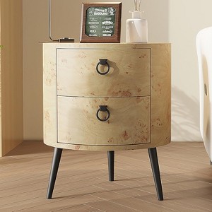 Round Side Table with Drawers Modern Night Stand with Storage Wooden Accent End Table with Metal Legs for Living Room, Bedroom Golden Willow - 1 of 4