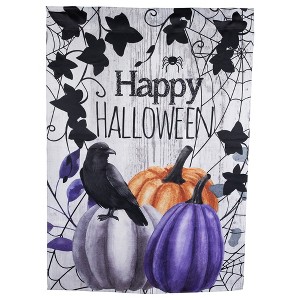 Northlight Pumpkins and Crow "Happy Halloween" Outdoor House Flag - 40" x 28" - 1 of 4