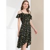Allegra K Women's Spaghetti Straps Ruffled Sleeves Asymmetrical High Low Floral Midi Sundresses - 4 of 4