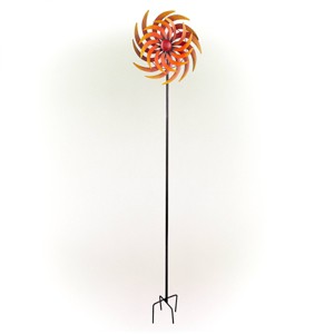75" Fiery Metal Kinetic Dual Spinning Stake Red - Alpine Corporation: Outdoor Decoration, Weather-Resistant - 1 of 4