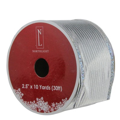 Northlight Club Pack of 12 Shimmery Silver Horizontal Wired Christmas Craft Ribbon Spools - 2.5" x 12 Yards