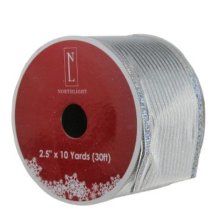 Northlight Silver Horizontal Striped Wired Christmas Craft Ribbon 2.5" x 10 Yards - 1 of 3