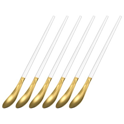 Unique Bargains Stainless Steel Long Handle Ice Cream Cocktail Mixing Spoon 6 Pcs