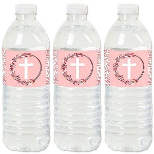 Big Dot of Happiness Pink Elegant Cross - Girl Religious Party Water Bottle Sticker Labels - Set of 20 - 1 of 4
