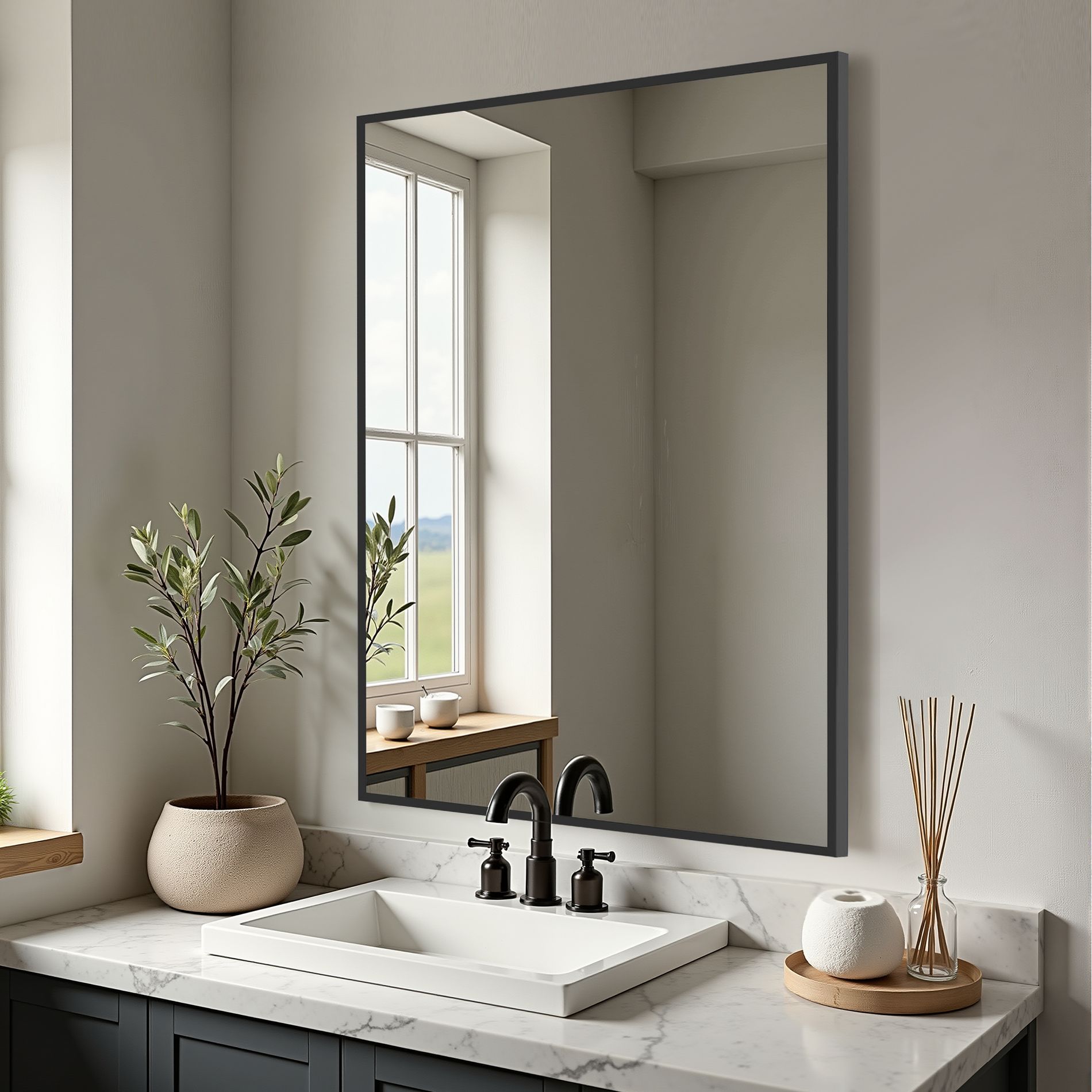 Dovelina 36"/ 38"/47 Metal Framed Bathroom Mirror Decorative Wall Mirror Modern Overmantel Mirror - Black/Gold/Silver