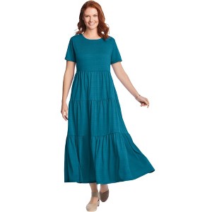 Woman Within Women's Plus Size Short-Sleeve Tiered Dress - 1 of 4