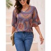 Women's 3/4 Bell Sleeve Shirt Loose Fit V Neck Blouse Cute Tops - 4 of 4