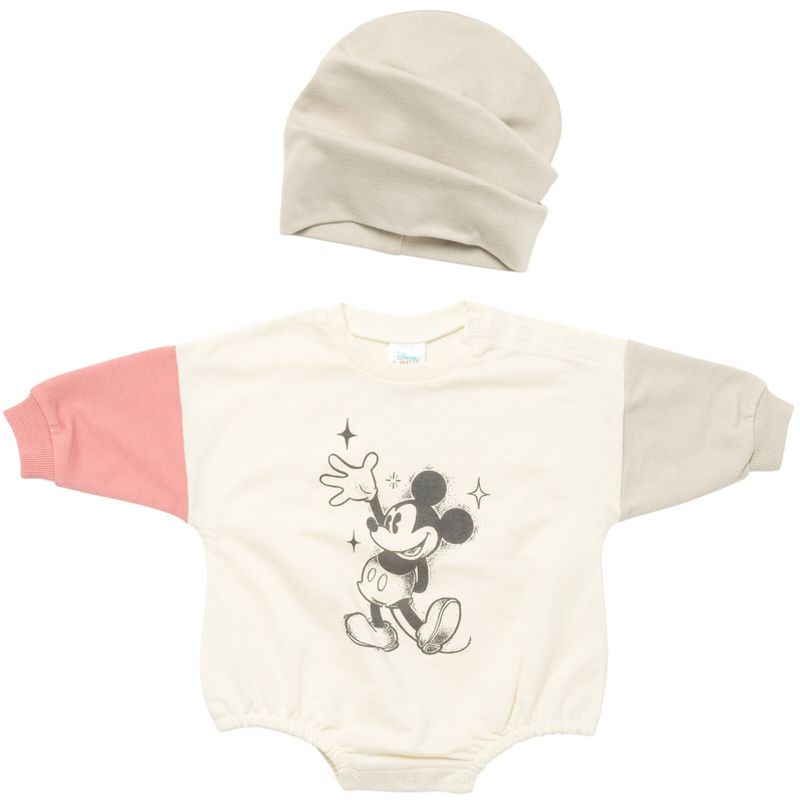 Disney Minnie Mouse Mickey Mouse Winnie the Pooh Baby French Terry Oversized Long Sleeve Bodysuit and Hat Newborn to Infant , 3 of 13