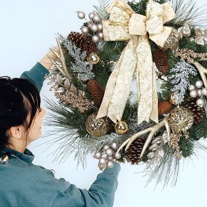 Large Christmas Wreath for Front Door, Artificial Pine Wreath for Fireplaces Porch Walls New Years Christmas Home Hanging Decor - 1 of 4
