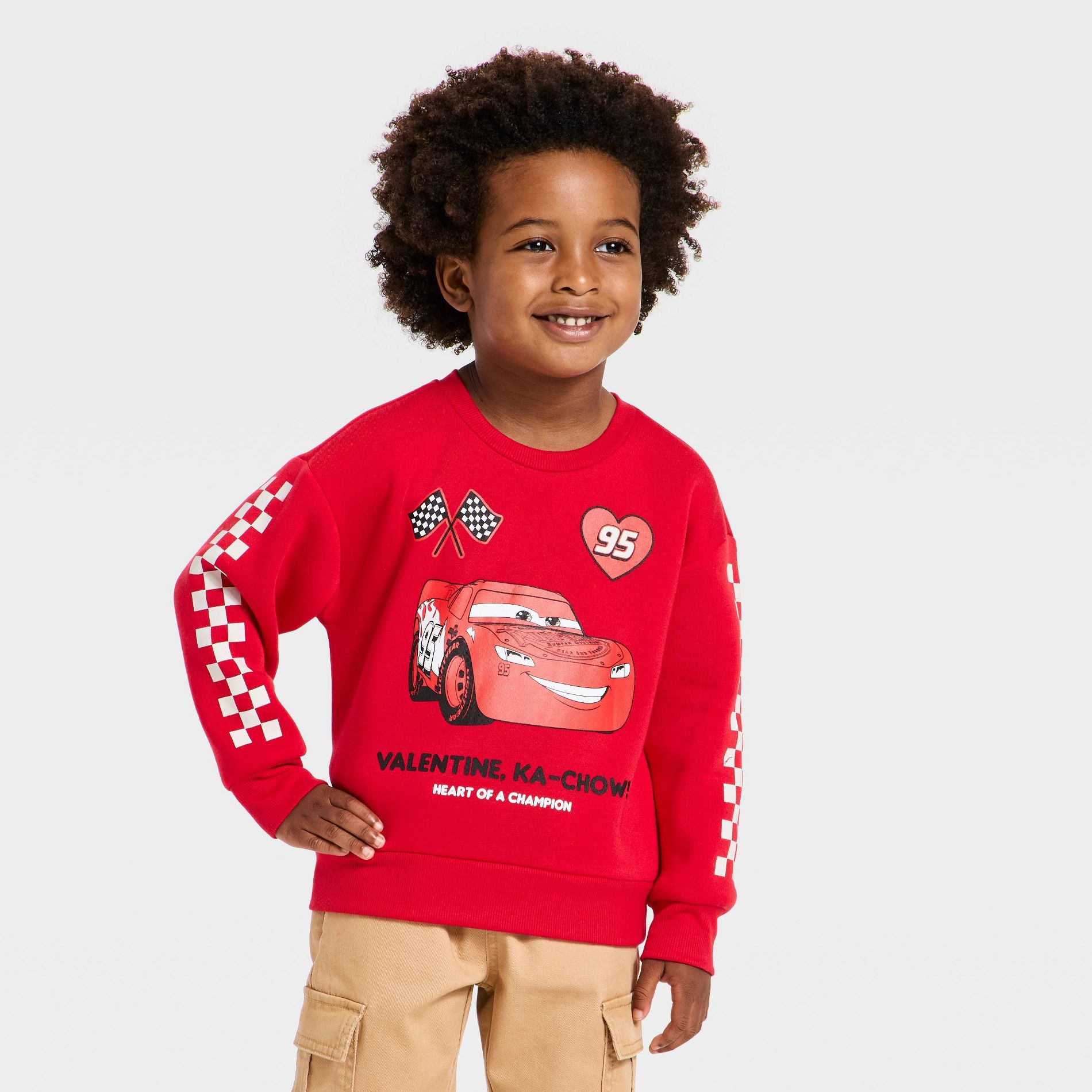 Toddler Boys' Disney Cars Lightning McQueen Valentines Fleece Sweatshirt - Red