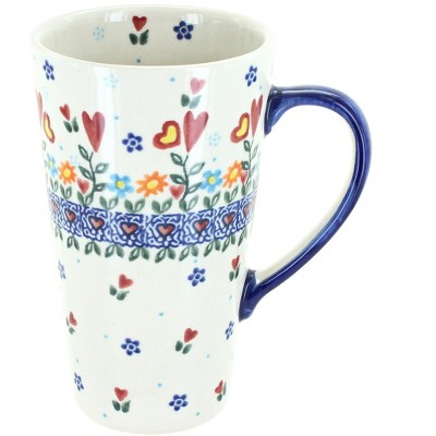 Blue Rose Polish Pottery Hearts & Flowers Large Coffee Mug